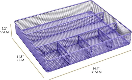 Annova Desk Top Organizer Tray for Office Organization - Metal Mesh - Storage Tray with Dividers for Pens, Desktop Accessories, Bathroom, Kitchen, Makeup and Office Supplies (Large, Purple)