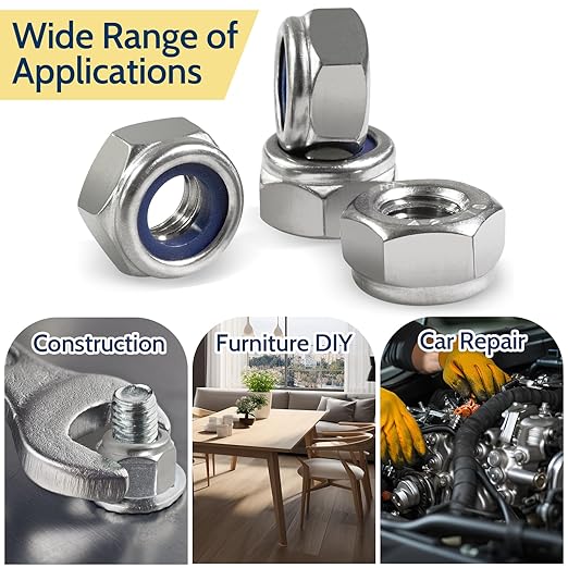 190 Pack M5-0.8mm Nylon Insert Hex Lock Nuts, 304 Stainless Steel A2-70 Locknuts,Standard Metric Thread Nylock Nuts