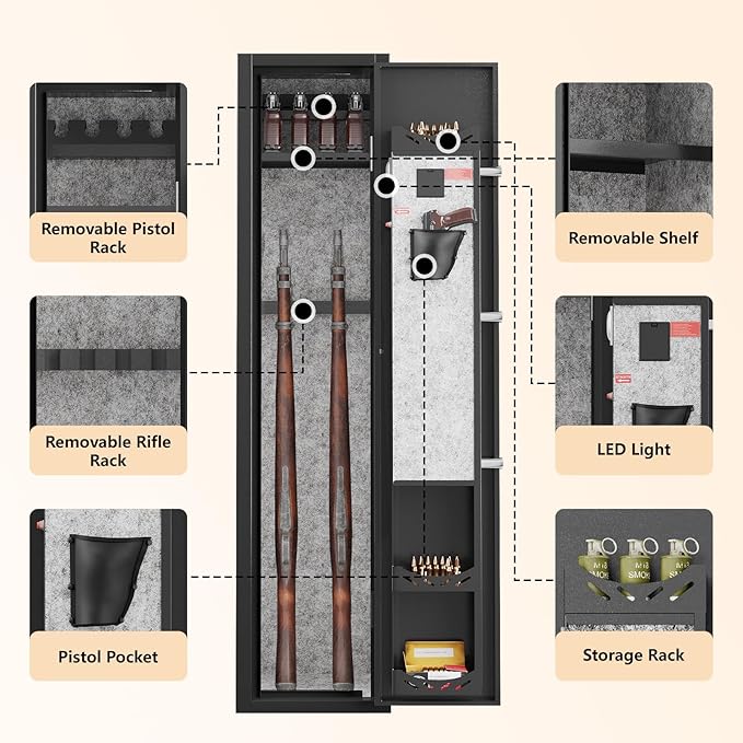 KAER 2-3 Gun Safe with Digital Keypad, Rifle Safe for Home, Secure Gun Cabinets for Rifles and Shotguns with Removable Shelf, Heavy-Duty Alloy Steel Security Safe for Bedroom Closet or Garage