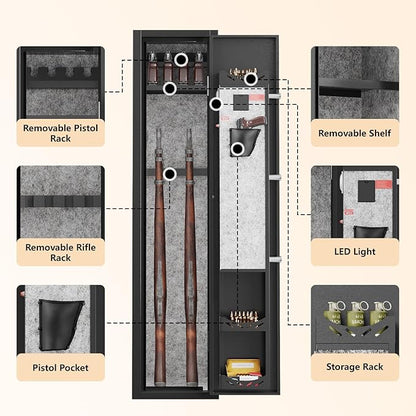 KAER 2-3 Gun Safe with Digital Keypad, Rifle Safe for Home, Secure Gun Cabinets for Rifles and Shotguns with Removable Shelf, Heavy-Duty Alloy Steel Security Safe for Bedroom Closet or Garage