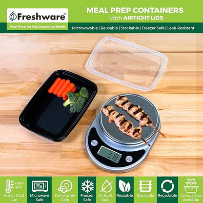 Freshware Meal Prep Containers [150 Pack] 1 Compartment Food Storage Containers with Lids, Bento Box, BPA Free, Stackable, Microwave/Dishwasher/Freezer Safe (24 oz)