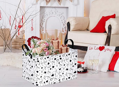 Girls Empty Gift Basket Heart Print Storage Cube for Women, Closet Shelf Organizer Bins with Handles Nursery hamper Kids Toys Books Box Room Deco
