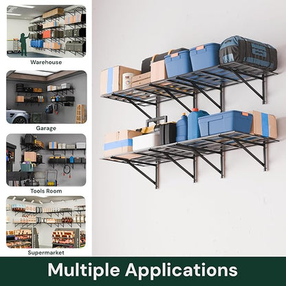 SunsGrove 4 Pack 2x3ft Heavy Duty Garage Wall Shelving, 1600LB Weight Capacity, 24"x36" Adjustable Commercial Grade Steel Storage Rack for Garage, Basement, Warehouse (Black)