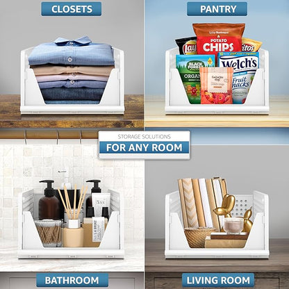 Sorbus 4 Pack Medium Shelf Organizer with Open Front Design Under Shelf for Closet Bathroom Kitchen Garage Plastic Stackable Storage Baskets