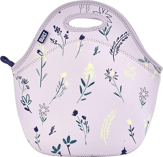 Built Gourmet Getaway Lunch Bag – Thistle Ditsy Neoprene Insulated Food Carrier with Zipper & Handles, Large Reusable Machine Washable Tote for Work, Travel, Picnics & Mother’s Day Lunch Gifting
