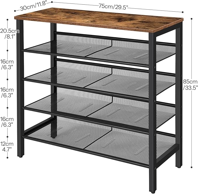 HOOBRO Shoe Rack, 5-Tier Shoe Storage Unit Flat & Slant Adjustable Shoe Organizer Shelf for 16 Pairs, Durable and Stable, for Entryway, Hallway, Closet, Dorm Room, Industrial, Rustic Brown BF01XJ01