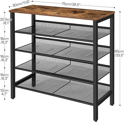 HOOBRO Shoe Rack, 5-Tier Shoe Storage Unit Flat & Slant Adjustable Shoe Organizer Shelf for 16 Pairs, Durable and Stable, for Entryway, Hallway, Closet, Dorm Room, Industrial, Rustic Brown BF01XJ01