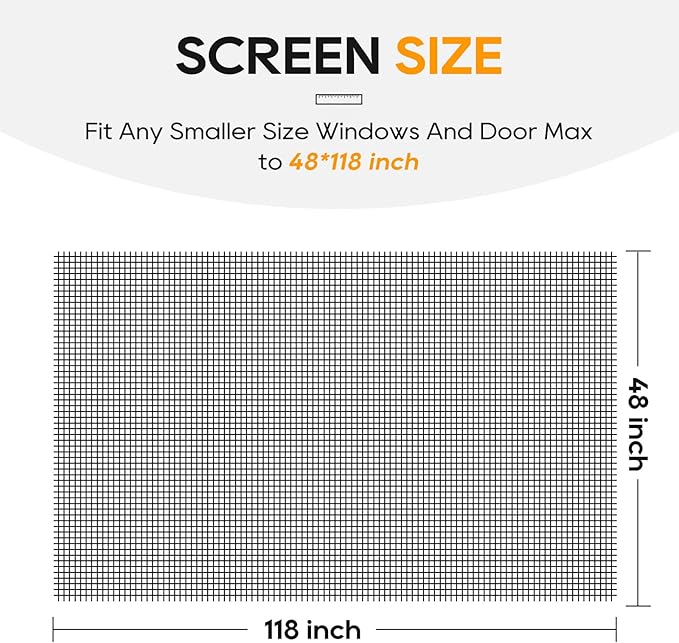 King&Charles Window Screen Door Mesh, Window Screen Replacement/Repair Kit, 48”x118” Fiberglass Black Mesh, Durable&Visibility & Cuttable & Washble, Easy to Replace/Install/DIY