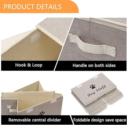 Dog toy box with lid dog storage organizer perfect basket for dog toys living room, playroom, closet, home organization and storage - Beige