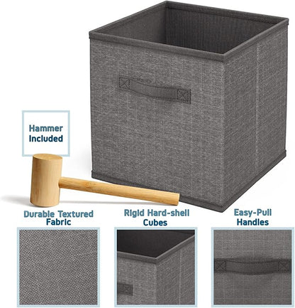 12 Cube Storage Organizer - Gray Cube Shelf Organizer, DIY Storage Cubes Organizer Shelves with Fabric Storage Cubes, Sturdy Cubbies Storage Shelves, Cube Storage Shelf for Bedroom, Playroom and More