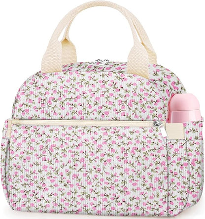 Lunch Box for Women, Cute Flower Corduroy Insulated Lunch Bag Women Reusable Work Leakproof Simple Adults Large Lunch Boxes Tote Bag Men Cooler Bag