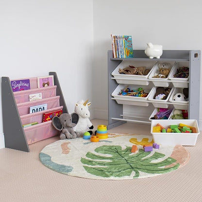Humble Crew Toy Storage Organizer with Top Shelf and 9 Removable Bins, Grey/White – Toddler Bookshelf with Toy Organizer - Modern Toy Rack Ideal for Kids' Rooms, Playrooms, and Nurseries
