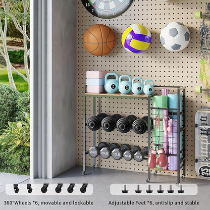 Dumbbell Rack, Gym Storage Rack, Weight Rack for Home Gym, Dumbbells, Kettlebells, Yoga Mats & More Space-Saving Home Gym Organizer
