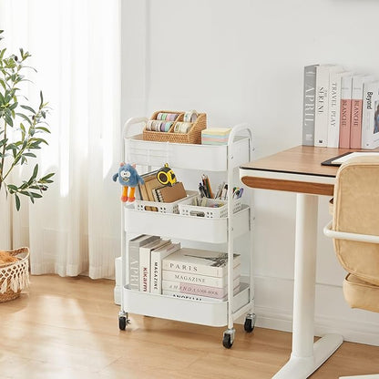 MAX Houser 3-Tier Rolling Utility Cart with Caster Wheels,Easy Assembly, for Kitchen, Bathroom (White)