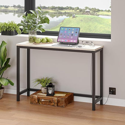 BOFENG Narrow Console Table with Outlet,Thin Sofa Table with Charging Station,41.5 Inch Small Entryway Table,for Hallway,Bedroom,Living Room,Foyer,White Oak