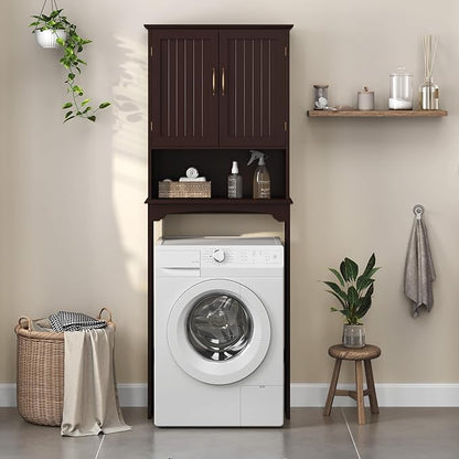 Yaheetech Over The Toilet Storage with 2 Doors & Adjustable Shelf, Free Standing Toilet Rack Wooden Space-saving Collect Cabinet, Bathroom Furniture, 9Dx24.5Wx66H Inches, Espresso
