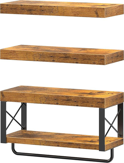 QEEIG Bathroom Shelves Over Toilet - Floating Shelf for Wall Toilet Paper Storage Farmhouse 16 inch Set of 3, Rustic Brown (029-40BN3)