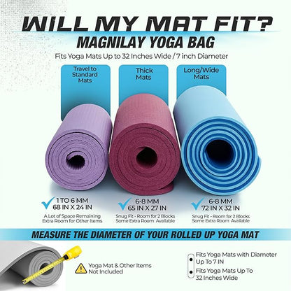 MAGNILAY Yoga Mat Bag - for Women and Men, Yoga Mat Carrier, Fits Mats Blocks and Accessories for Workouts, (32”L)