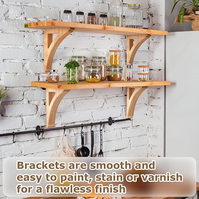 8 Pcs 1 3/4" W x 8 1/2" D x 12" H Traditional Wood Corbels Wooden Shelf Brackets Unfinished Paintable Solid Wooden Bracket for Doorway Countertops Home Shelves Cabinet Furniture Support