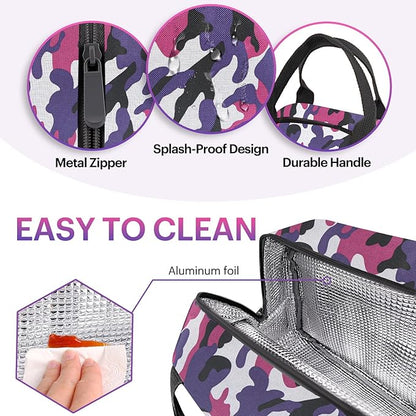 Lunch Bag for Women & Men Adult Insulated Lunch Box, Small Leakproof Cooler Food Lunch Containers Reusable High Capacity Lunch Tote Bags for Work, Travel, Outdoor (Purple Camo)