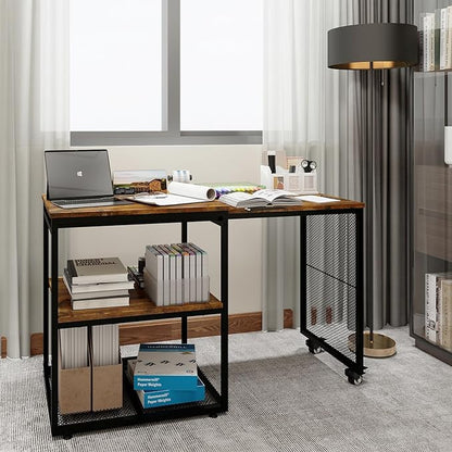 Natwind 24''x20''x29'' Large Printer Stand with Storage Shelves,Extendable Home Craft Table,Home Office Organization Desk, Versatile Table for Home Office, Kitchen, Study Room, Living Room (Retro)