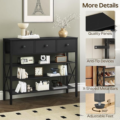 4-Tier Shoe Rack with 3 Drawers, Metal Shoe Organizer for 15 Pairs with Storage Shelves and Wooden Top, for Entryway, Hallway, Foyer, Closet, Black SS34BB