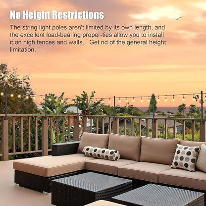 Suchtale 4 Pack 2.8 FT String Light Poles, Suspension Outdoor Fence Post Lights with Clip and Bracket, Outside String Lights Hanging, Wall Mounting Stand for Patio Garden Backyard Wedding Party, Black