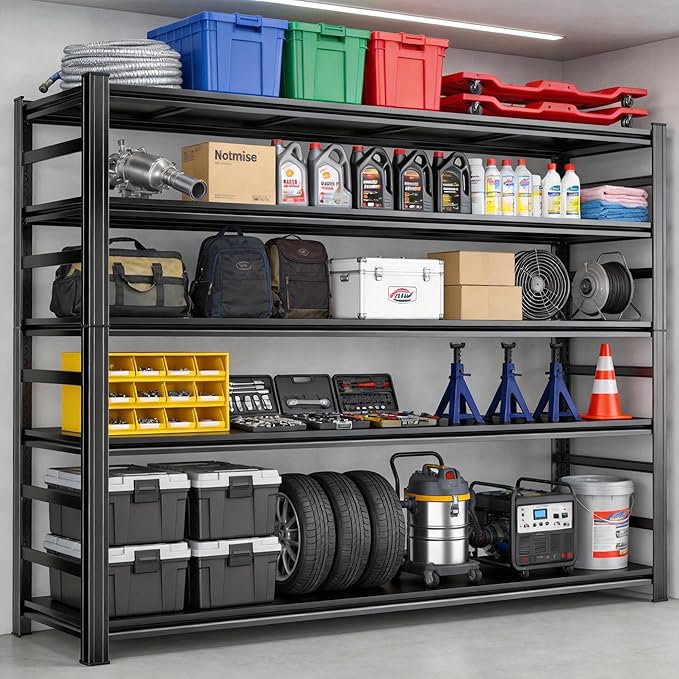 48" W Garage Shelving Heavy Duty Metal Shelves 5 Tier Adjustable Shelf Unit 3000 lbs Capacity Storage Stand Organizer for Warehouse and Basement,Black,78" H