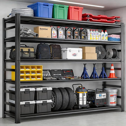 48" W Garage Shelving Heavy Duty Metal Shelves 5 Tier Adjustable Shelf Unit 3000 lbs Capacity Storage Stand Organizer for Warehouse and Basement,Black,78" H