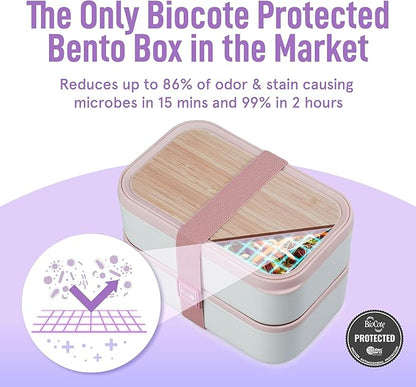 Double Premium Bento Box Adult, 67 fl oz BPA-Free - Dusty Pink Stackable Lunch Box with Leak-Proof Lids & Dividers, Perfect for Meal Prep, Lunches & Portion Control