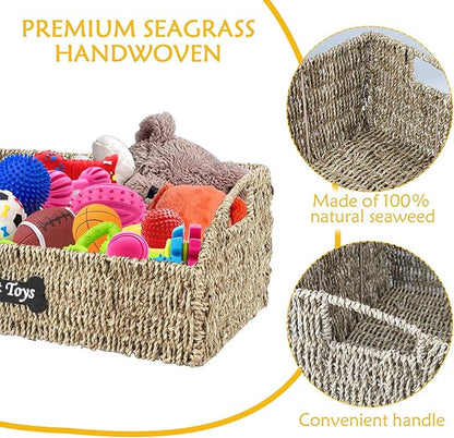 Pet Dog Toy Basket,Wicker Baskets with Built-in Handles,Dog Toy Bin,Farmhouse Puppy Toys Box,Dogs Storage Organizer for Leash Blanket Toys Snacks,Handwoven Seagrass Basket