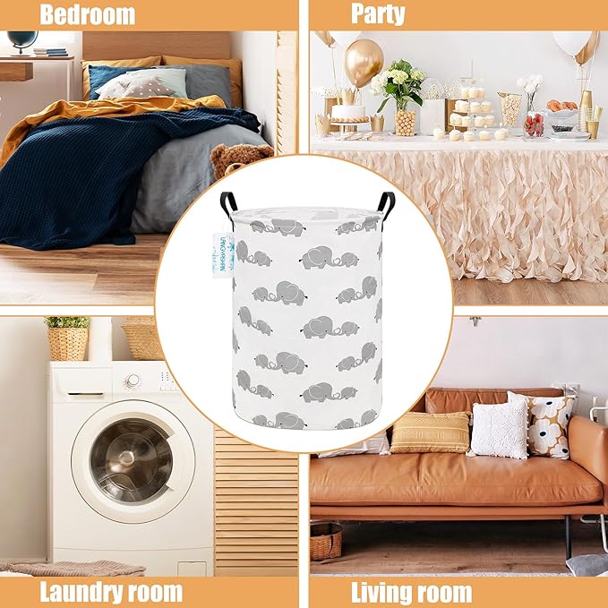 LANGYASHAN Storage Bin, Canvas Fabric Collapsible Organizer Basket for Laundry Hamper,Toy Bins,Gift Baskets, Bedroom, Clothes,Baby Nursery (Full Love Elephant)