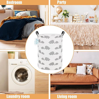 LANGYASHAN Storage Bin, Canvas Fabric Collapsible Organizer Basket for Laundry Hamper,Toy Bins,Gift Baskets, Bedroom, Clothes,Baby Nursery (Full Love Elephant)