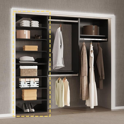 Short Tower Closet Unit, Modular Closet System, Wood Closet System Organizer with Storage for Walk In Closets, Clothing Rack Wardrobe for Hanging Clothes, Bedroom, Black, 25.5"W