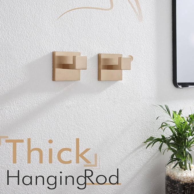 KOKOSIRI Robe Hooks for Bathrooms Towel Hooks Coat Hook Kitchen Garage Heavy Duty Wall Mounted Champagne Bronze Stainless Steel, 2 Pack B1010CPG-P2