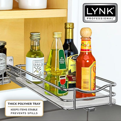 LYNK PROFESSIONAL® Pull Out Spice Rack Organizer for Inside Kitchen Cabinets - 4-3/8 inch Wide - Slide Out Drawer – Chrome Sliding Spice Organization for cabinet - Spice Racks - 1 Tier