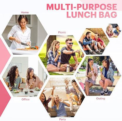 Lunch Bag for Women & Men Adult Insulated Lunch Box, Small Leakproof Cooler Food Lunch Containers Reusable High Capacity Lunch Tote Bags for Work, Travel, Outdoor (Pink)