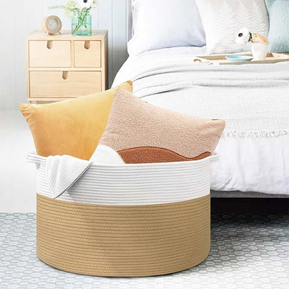 Extra Large Storage Basket, 22” x 22” x 14” Cotton Rope Bins for Storage, Wicker Baby Laundry Basket, Kids, Woven Kids Toy Bin Box, Decorative Baskets for Organizing Clothes, Towels, Blankets