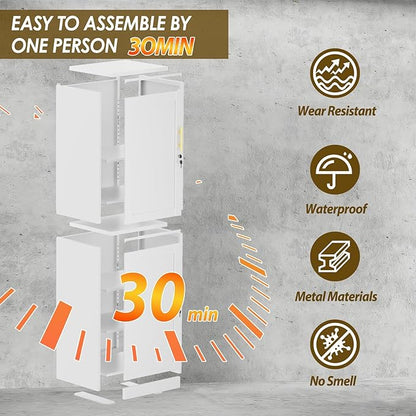 67" Metal Storage Cabinet with Lock, Tall Narrow Office File Cabinets with 2 Doors & 4 Adjustable Shelves, Metal Steel Locker for Home, School, Office, Garage or Gym (White)