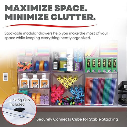 Deflecto Stackable Open Cube Organizer, Desk and Craft Organizer, Clear, 6"W x 6"H x 6"D (350401CR)
