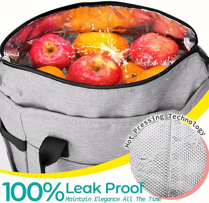 KIPBELIF Cute&Classy Roomy Insulated Lunch Bags for Women - Stylish & Functional Large Tote Adult Lunch Box for Working & Picnic(Extra Large,Gray)
