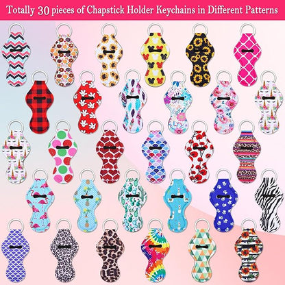 Cludoo 30Pcs Chapstick Holder Keychain Bulk, Chapstick Lip Balm Lipgloss Lipstick Holder Keychains for Lipstick, Chapstick, Lip Balm, lanyards, 30 Vibrant Colors