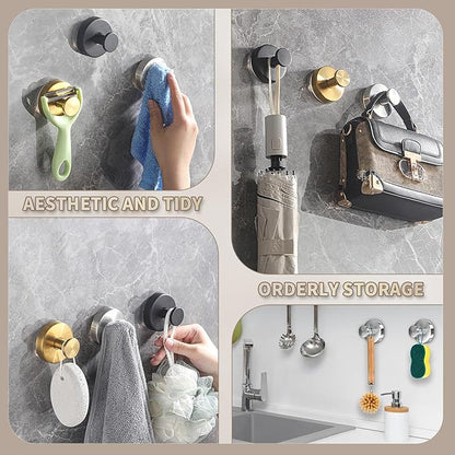 2026 Upgraded Drill-Free Suction Cup Hooks, Stainless Steel Suction Cup Hooks for Shower, Mirror, Wall, Bathroom, Glass, Hanging Towels - 4 Pack, Gold