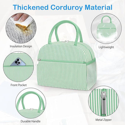 DALINDA Lunch Bag Lunch Box for Women Men,Corduroy Cute Insulated LunchBags,Water-Resistant Cooler Lunch Tote Bag, Reusable LunchBox Large Capacity for Work Travel Picnic