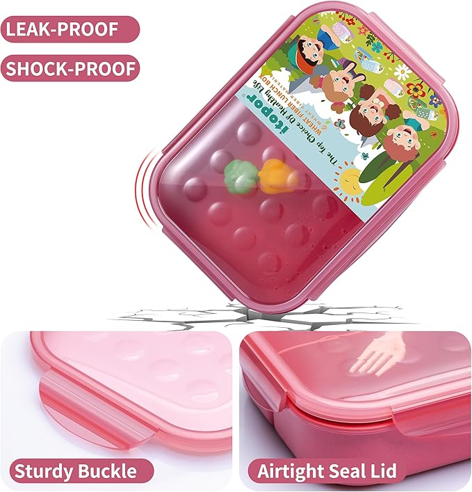 Wheat Straw Lunch Box, Leakproof 3-Compartment Bento Box for Kids & Adults, BPA-Free Lunch Containers, Microwave & Dishwasher Safe, 5.5 Cup (Muted Red)