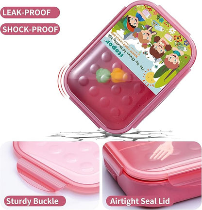 Wheat Straw Lunch Box, Leakproof 3-Compartment Bento Box for Kids & Adults, BPA-Free Lunch Containers, Microwave & Dishwasher Safe, 5.5 Cup (Muted Red)