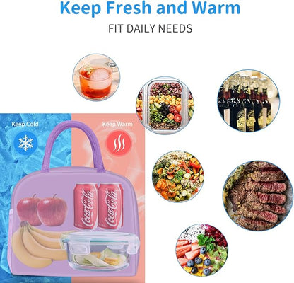 DALINDA Lunch Bag Lunch Box for Women Men Reusable Insulated Lunch Bags for Adults,Leakproof Cute Cooler Lunch Tote Bag, Large Capacity for Work Travel Picnic,Purple