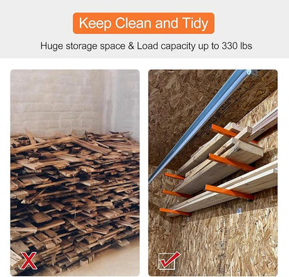 BeBecome Lumber Storage Rack Wall Mounted, 2 pcs Heavy Duty Utility Rack for Garage & Warehouse, Metal Wood Organizer for Lumber, Pipes, Long Items, Space Saving Wall Storage System