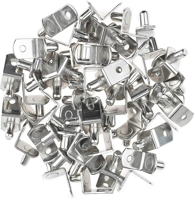 Shelf Support Pegs,40 Pcs Cabinet Shelf Bracket Pegs with Hole,5mm Diameter Pegs for Shelves,L-Shaped Nickel Plated Shelf Pins Holders for Bookcase Kitchen Closet Shelf Shelves Furniture-Silver