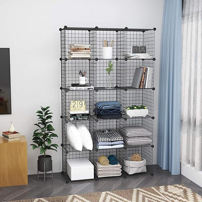 C&AHOME Wire Cube Storage, 16 Cubes Organizer Metal Grids Storage, Storage Bins Shelving, Modular Bookshelf Shelf, DIY Closet Cabinet Ideal for Bedroom, Office 48.4”L x 12.4”W x 48.4”H Black